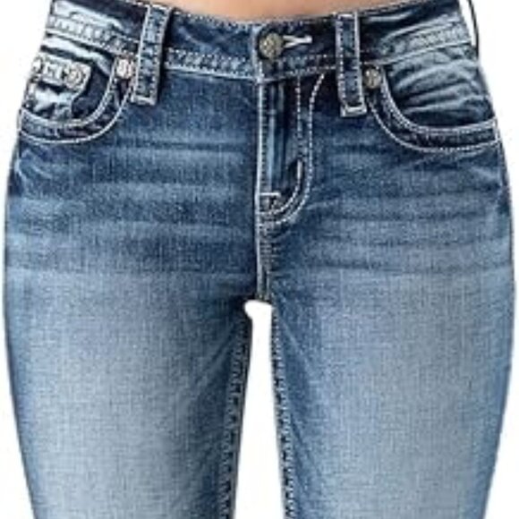 Miss Me, Winter Cross Embellished Pocket Mid-Rise Bootcut Jeans 30 - Picture 3 of 7